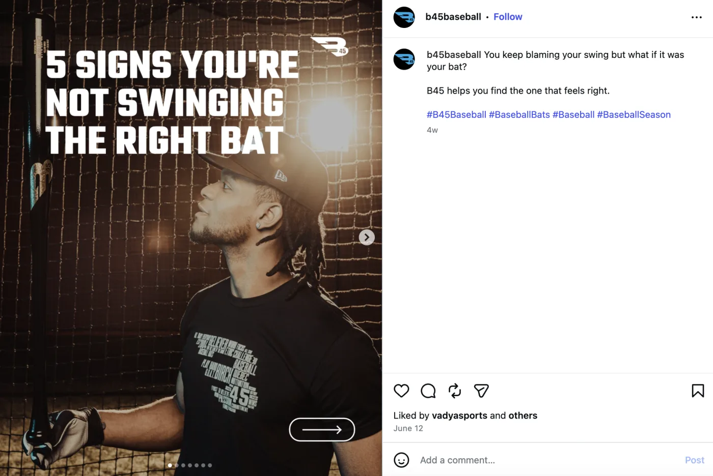 B45 Instagram carousel: 5 signs you're not swinging the right bat