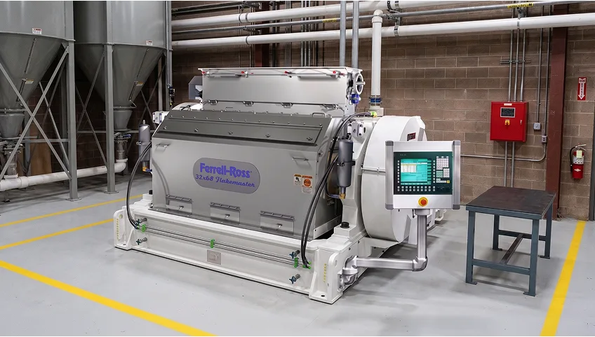 Reel of a Ferrell-Ross Flakemaster running on the plant floor