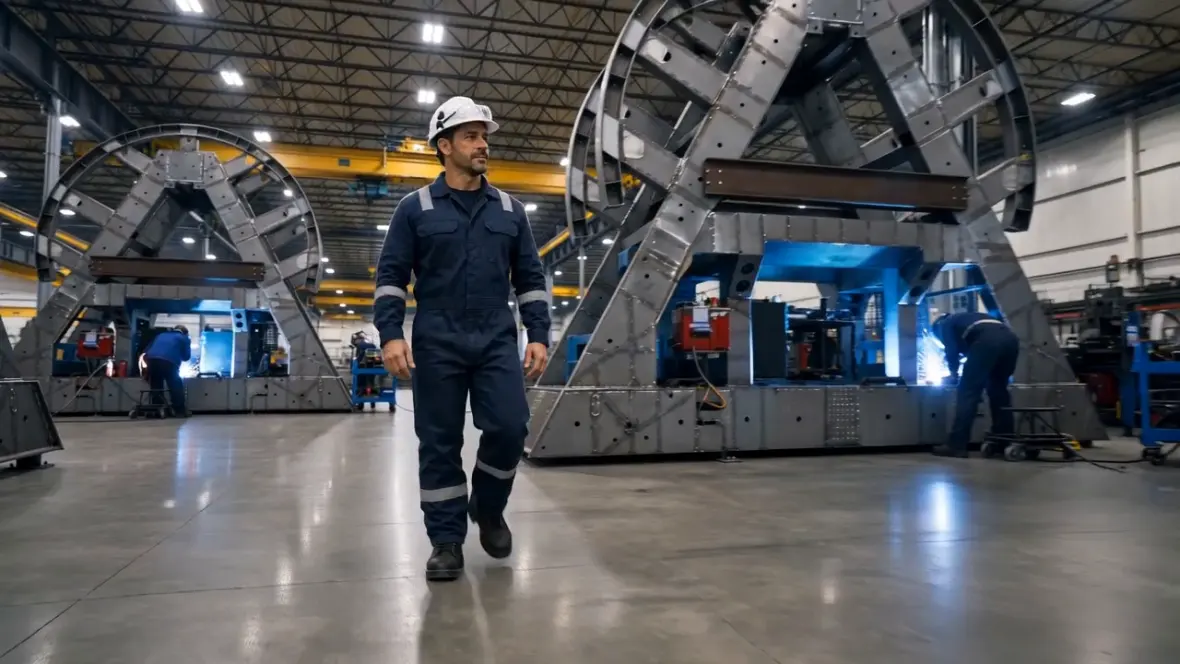 Plant supervisor crossing the fabrication floor