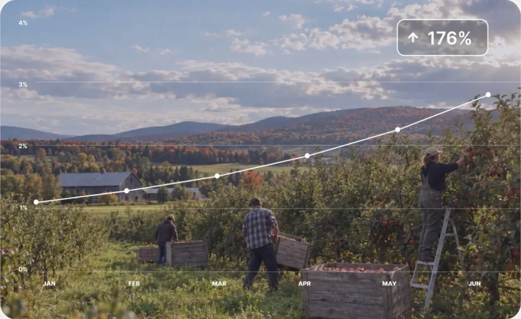 An orchard with a marketing growth curve