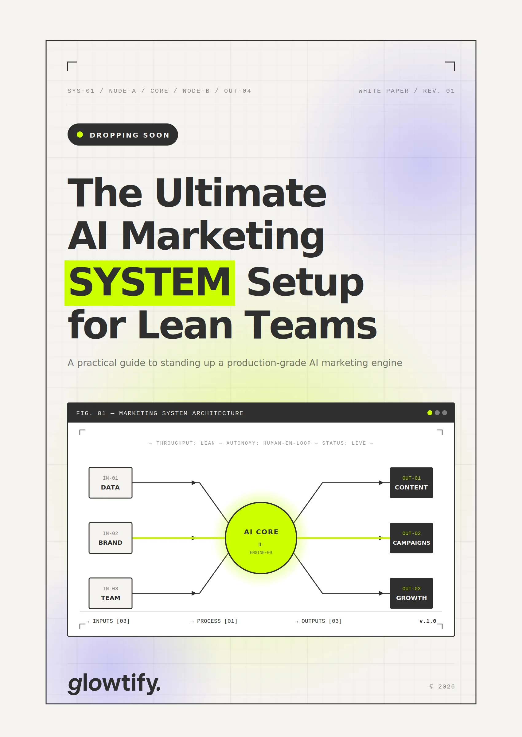 Glowtify white paper cover — The Ultimate AI Marketing System Setup for Lean Teams